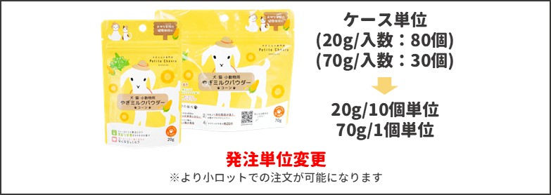 やぎミルクパウダーコーン ロット変更